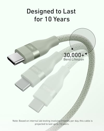 Image of Anker Nano USB C Cable, 240W Flexible Multi-Color Braided Cord, Fast Charging Type C Charger for iPhone 17 Series, MacBook Pro and More (Green, 3ft)