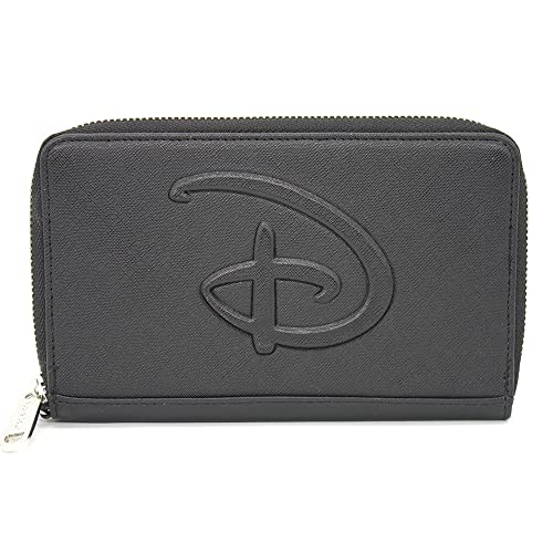 Disney Wallet, Rectangle Zip Around, Disney Signature D Logo Embossed, Black Vegan Leather