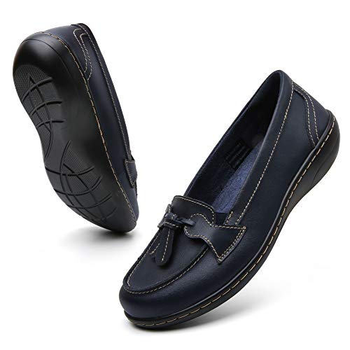 Image of Maichal Loafers for Women Slip On Comfort Leather Tassel Dress Shoes