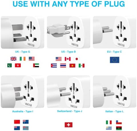 UK to Swiss Plug Adapter, VINTAR Switzerland Plug Adaptor, Swiss Plug Adapter, 3 Pin Switzerland Type J Plug for Switzerland Liechtenstein, White, 2 Pack