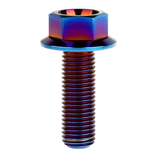 Image of Ti Screws M10 x 20 25 30 35 40 45 50 55 60 65 70 75 80 90 100mm 1.25 Pitch Titanium Flange Hex Bolt Pack of 4 (Burnt Blue, M10x30mm)