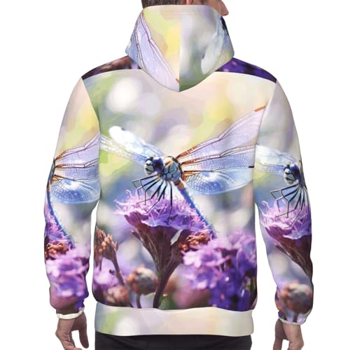 nanger Dragonflies And Flowers Print Men'S Casual Hooded Sweatshirt, Thin Fleece Long Sleeve Hoodie Pullover With Pocket 6