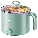 EKNOSRI Electric Hot Pot, 1.5L Ramen Cooker, Non-Stick Stainless Steel Portable Mini Pot for Pasta, Shabu Shabu, Egg, Oatmeal, Soup, BPA Free, Over-Heating & Boil Dry Protection, Dorm Room Essential