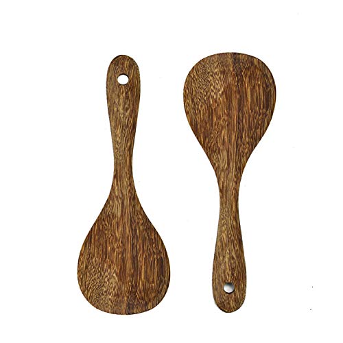 Gonioa 2 Pack Premium Wood Rice Paddle Rice Serving Spoon Asian Kitchen Wooden Rice Spatula Wood Kitchen Utensils Set