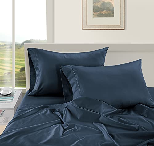 Image of LANE LINEN 100% Egyptian Cotton Luxury Bedding Queen Sheet Set, Fade Resistant, No Pill, Naturally Cooling, Soft & Comfy Silky Smotth Sateen Weave Sheets - Midnight Indigo