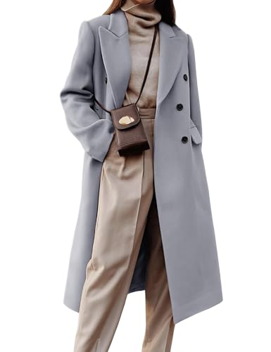 Image of IDEALSANXUN Womens Long Wool Coats Fall Winter Double Breasted Trench Coat Peacoat