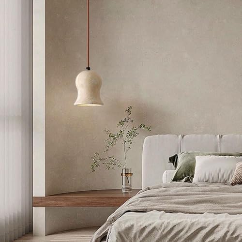 Pendant Light,Wabi Sabi Natural Stone Hanging Lamp Drop Ceiling Yellow Travertine Suspension Lamps E27 Lights for Dining Room Bedside Kitchen Island [2]