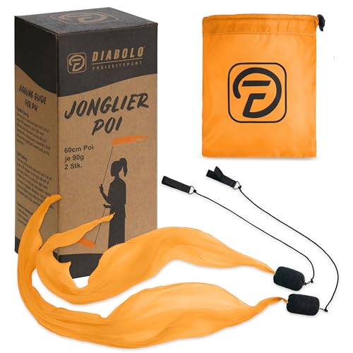 Diabolo Freizeitsport POI Luminoso UV en Naranja - Angel Wings Spinning Pois, Pois en Espiral, Pois Blandos para Principiantes y Profesionales