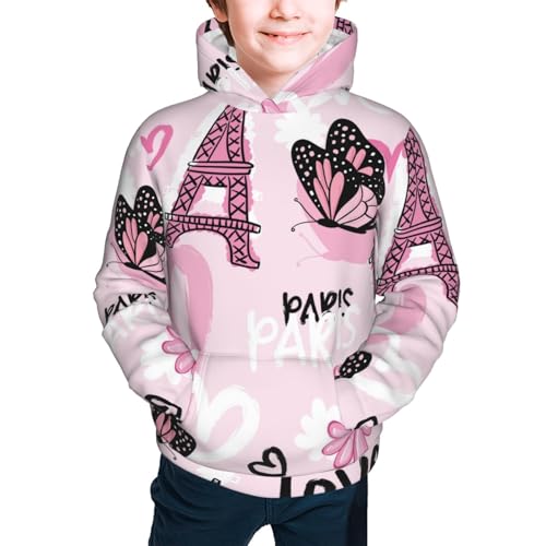 Eiffel Tower and Butterflies Kid Hoodies Boys Sweatshirts Girls Pullover with Pocket3
