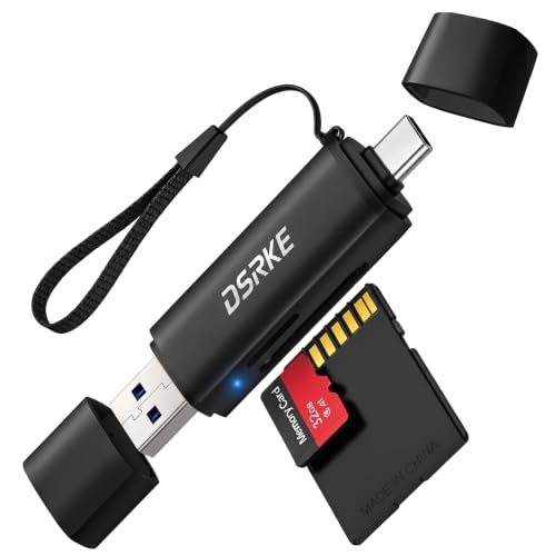 DSRKE SD Card Reader USB C Dual Slot Micro SD Memory Card Reader for Camera & PC Compatible with iPhone 17 16 15 Galaxy S26 Type C & USB 3.0 (Black)