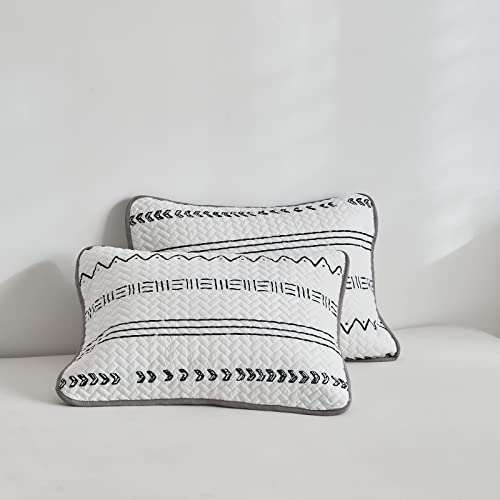 Flysheep White Boho Quilt Set King Size, 3 Pcs Black And White Geometric Arrow Striped Bedspread, Soft Brushed Microfiber Coverlet For All Season - 1 Quilt And 2 Pillow Shams #TOP7