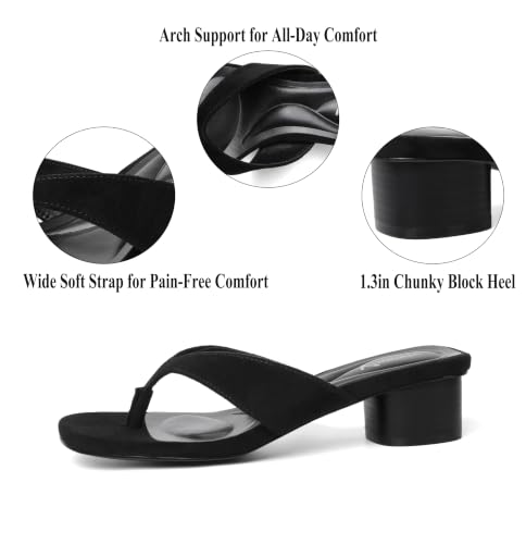 Image of vivianly Women's Suede Low Chunky Block Heel Flip Flops Square Toe Thong Heeled Sandals Casual Slip On Mules for Work Beach Casual Outings