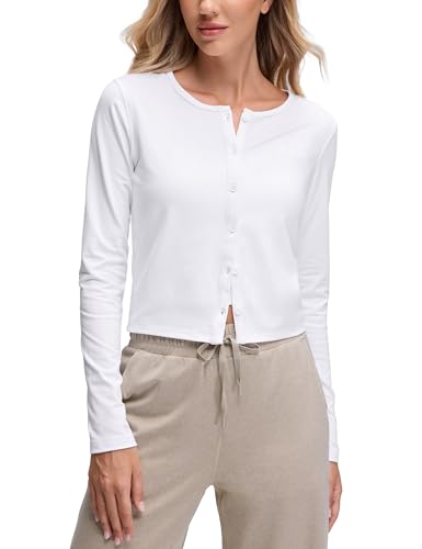 CRZ YOGA Cloud Jersey Crewneck Cardigan Women White Small