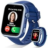 Oliimptek 2026 Neues Smartwatch Kinder mit Videoanruf und Telefon, Kinderuhr mit Voice Chat/Whatsapp/WiFi/SOS/SMS/GPS/Schulmodus/Schrittzähler/Wecker, Smartwatch Kids Mädchen/Jungen, Blau 4-14 Jahre
