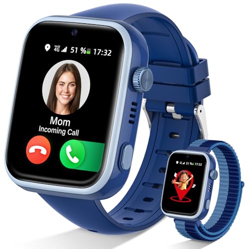 Oliimptek 2026 Neues Smartwatch Kinder mit Videoanruf und Telefon, Kinderuhr mit Voice Chat/Whatsapp/WiFi/SOS/SMS/GPS/Schulmodus/Schrittzähler/Wecker, Smartwatch Kids Mädchen/Jungen, Blau 4-14 Jahre