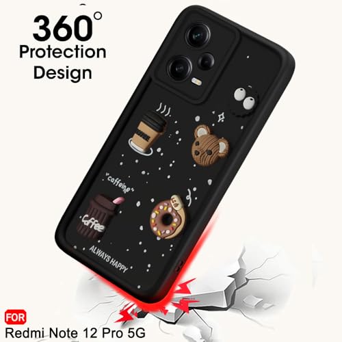 Image of TheGiftKart Back Cover Case for Mi Redmi Note 12 Pro 5G | Cute Fun Cartoon 3D Bear Coffee Case | Full Camera Protection | Shockproof Back Cover Case for Redmi Note 12 Pro 5G (Silicone, Black)