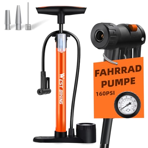 Fahrradpumpe Luftpumpe - 11 Bar / 160 Psi Standluftpumpe mit Manometer - Standpumpe für Rennrad, E-Bike, Mountainbike - Fahrrad Pumpe für Presta & Schrader Ventile