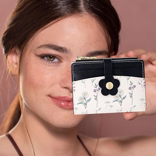 Image of Farcauo Small Floral Womens Wallet Cute Wallets for Women Thin Black Women's Wallet Kawaii Flower Card Wallets for Women Ladies
