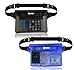 IPOW 2 PZ Borsa Impermeabile Marsupio Impermeabile Mare Universale Chiusura a 3 Zip Super Protezione Certificato IPX8 con Cintura Regolabile per Documento Cellulare, Blu e Nero Semitrasparente