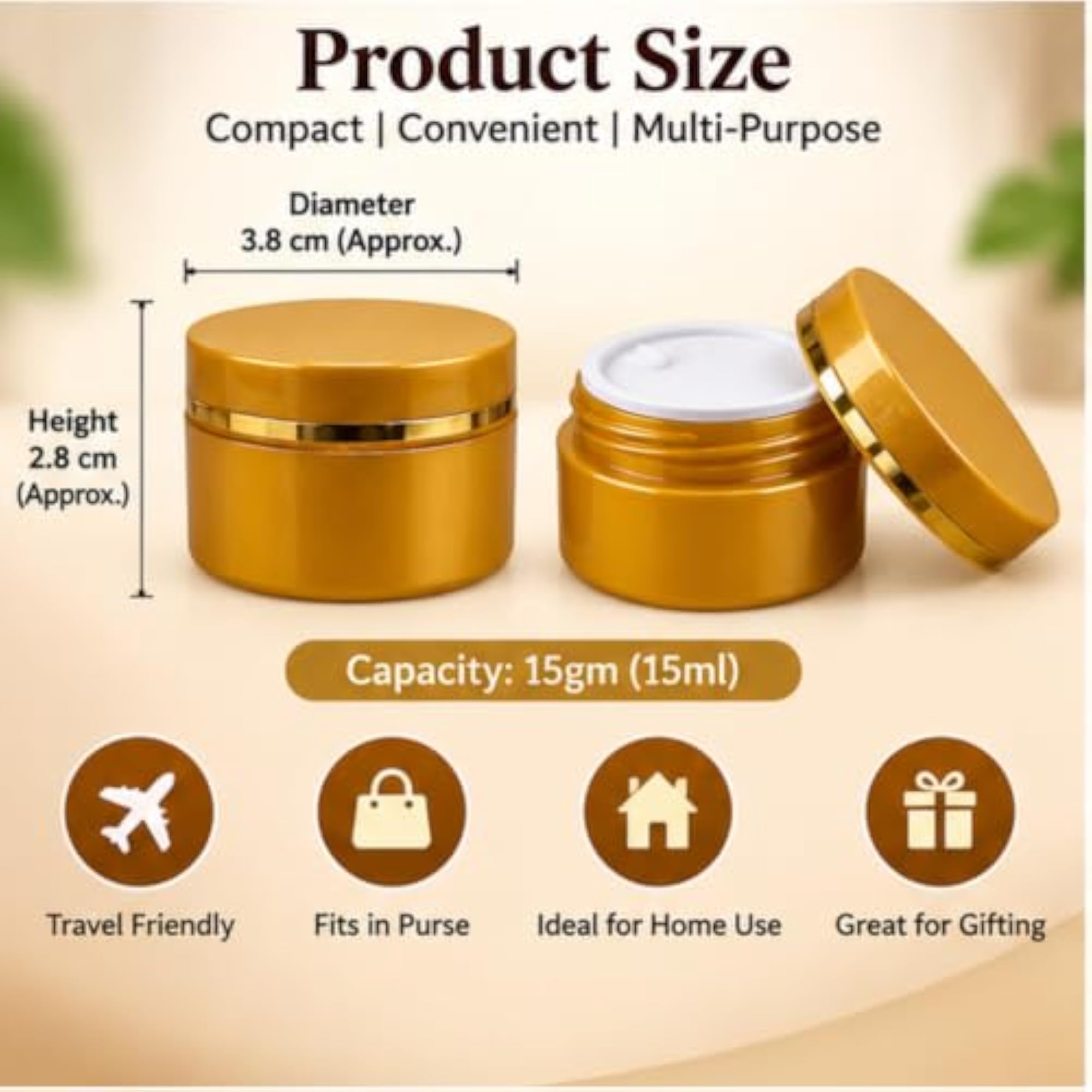 15g Gold Colour Round Empty Plastic Cosmetic Cream Containers