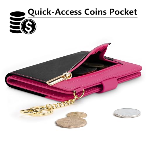 Image of Airkit Small Wallet Women RFID, PU Leather Card Holder with Keychain | Slim Compact Zipper Coin Purse for Ladies, Travel Holiday Gifts for Mom, Cute Mini Bifold Wallets