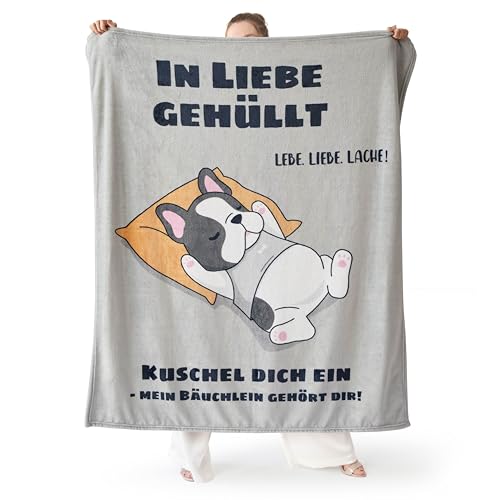 BEDSURE Kuscheldecke Geschenke Deko Decke - 130x150cm, Grau Bulldogge – Ansicht 1