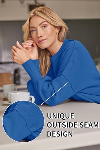 Image of LILLUSORY Women's Oversized Batwing Sweaters 2026 Fall Outfits Trendy Crewneck Knit Side Slit Fashion Pullover Tops