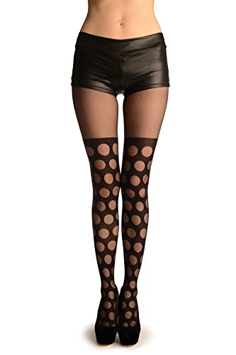 LissKiss Black With Large Dots Faux Stockigns - Pantyhose (Tights)