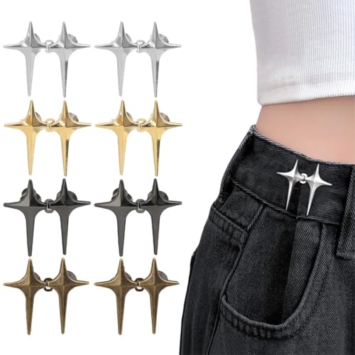 COYUN 8 Paare Knöpfe Hosen Enger Machen Clip Einstellbar Hosenbund Enger Machen Nähfreiknopf Hosen Verkleinern Clip Hosenknopf Zum Enger Machen Waist Clip für Damen Hosen Jeans Rock(4 Colores)
