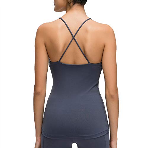 Lemedy Workout Tank Top Built in Bra Strappy Back Yoga Activewear for Women (L, Navy Blue)