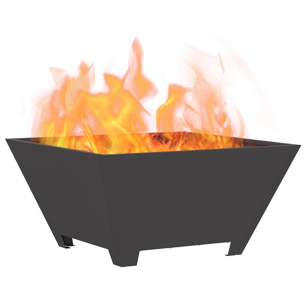 Brasero negro de acero 60 x 60 x 30 cm cuadrado para jardín, terraza, balcón, brasero robusto con diseño resistente al calor, moderna fuente de calor para exteriores e interiores