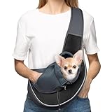 WOYYHO Pet Dog Sling Carrier Adjustable Strap Breathable Mesh Puppy Sling for Small Dogs with Zipper Touch Pocket Safety Leash Dog Sling Carrier for Outdoor Travel (Size S: 2-4.5 lbs, Black)