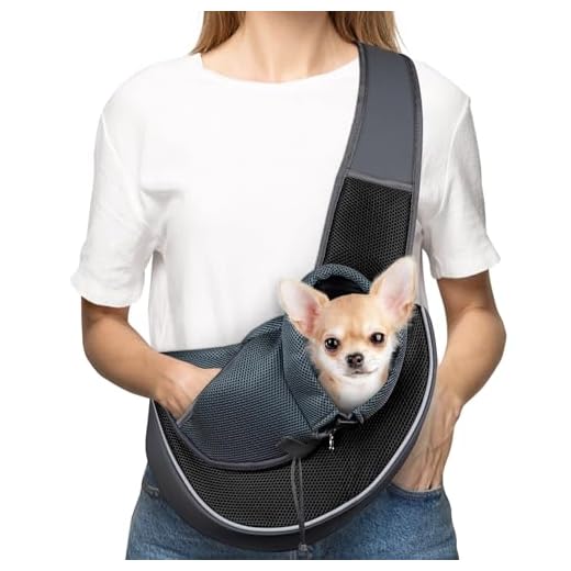 WOYYHO Pet Dog Sling Carrier Puppy Sling Bag Small Dogs Cats Carrier Adjustable Strap Mesh Hand Free Dog Satchel Carrier for Outdoor Travel ( S ( up to 5 lbs ) , Black )