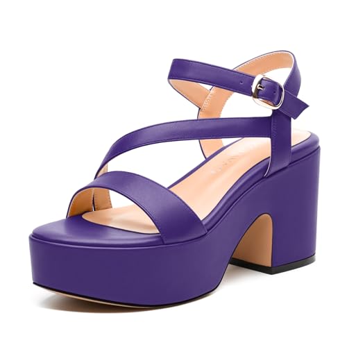 Women's Platform Wedge Sandals - Open Round Toe with Adjustable Ankle Strap, Solid Color Chunky Heels for Work, Parties & Casual Gatherings