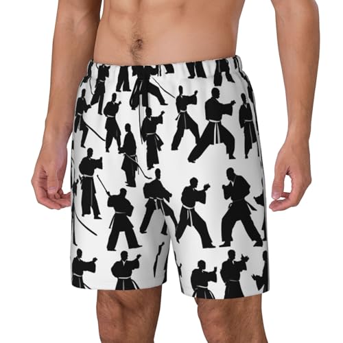 Silhouettes of Martial Arts Mens Double Polyester Swimsuit Trunks Swim Shorts with Compression Liner and Patch Pocket.2
