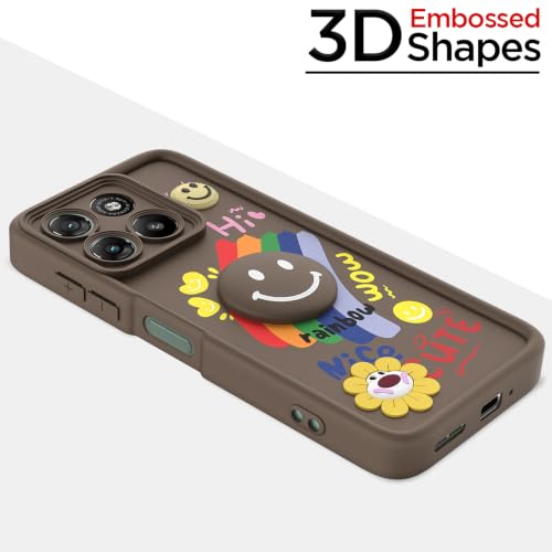 Image of Pikkme Back Cover for Motorola Moto G67 Power 5G / G57 Power 5G | Soft Silicone| Cute Rainbow Smile & 3D Cartoon Flower Design | Shockproof Raised Camera Protection Bumper Case (Brown)
