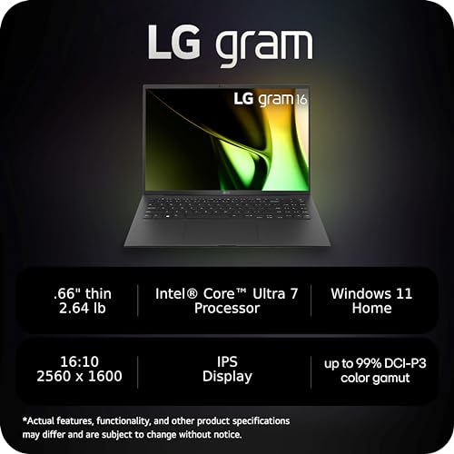 Image of LG gram 16-inch Lightweight Laptop, Intel Evo Edition - AI-Enabled Intel Core Ultra 7 Processor, Windows 11 Home, 32GB RAM, 2TB SSD, Black