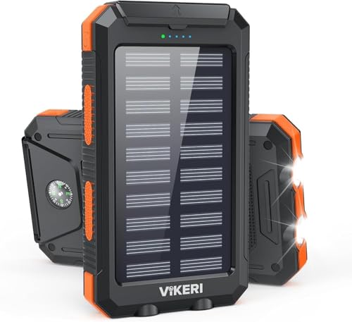 Vikeri Solar Power Bank 26800mAh, Portable Solar Charger, Portable Charger USB C Fast Charging Outdoor with Flashlight 4 Output Ports for Smartphones Tablets and More (Dark Orange)