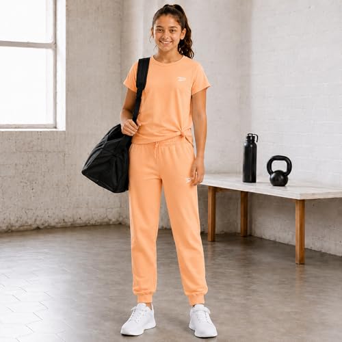 Image of Reebok Girls Sweatpant Set - 3 Piece Athletic Short Sleeve Girls Shirts and Jogger Sweatpants with Pockets - Kids Workout Set