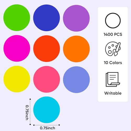 1400 PCS Color Coding Labels Circle Dot Stickers,Round Color Coding Labels Sticky Dots Labels Stickers 10 Color Style Colored Dot Stickers for Toddlers Office Student Classroom Papers Etc