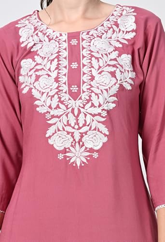 Image of LIBOZA Kurti for Women - Short Chikankari Kurtis for Girls, Lakhnawi Tunic Top Kurta Design for Ladies, Woman Ethnic Kurthis & Shirt with Sleeve