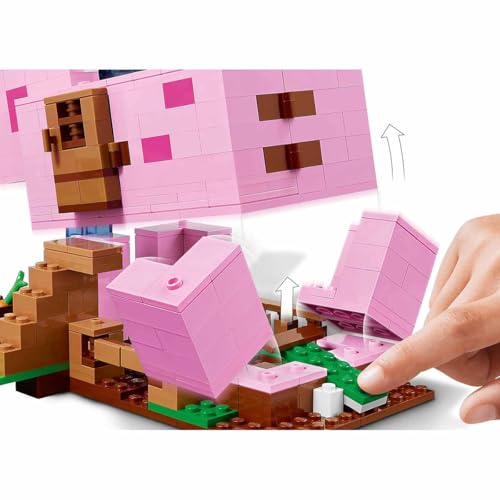 Image of LEGO 21170 Minecraft The House-Pig Animal Building Toy with Accessories, Gifts for Boys and Girls Ages 8 and Up for Birthday Parties, Alex and Creeper Figures