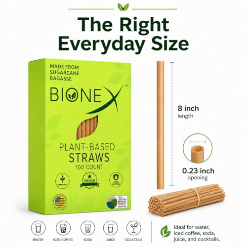 Bionex pitillos de bagazo de caña 8 pulgadas, paquete 2x100 miniatura 5
