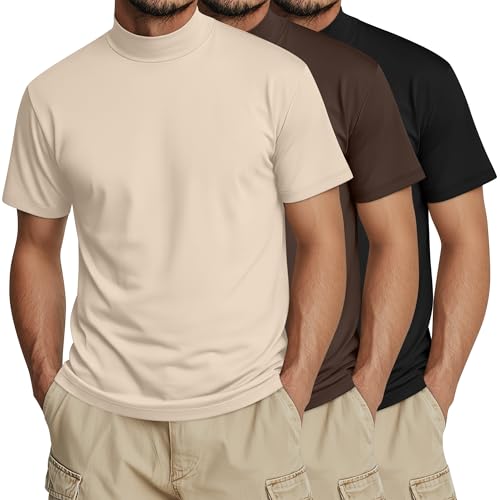 Amazon.com: Ficerd 3 Pack Men's Mock Neck T Shirts, Cotton Short