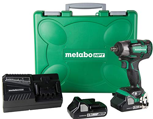 Metabo HPT 1/2 Inch Impact Wrench with 2 Batteries, 225 ft-lbs Turning Torque, 4-Stage Electronic Speed Switch, IP56 Protection, LED Light, Ergonomic Grip