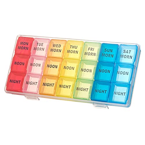 kiniza Weekly Pill Organizer, 3 Times a Day 7 Day Pill Box Pill Holder Compartments Moisture-Proof Pill Case,Portable Travel Friendly Pill Case for Supplements, Vitamin, Medication