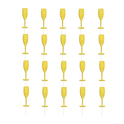 HEAVENGLOW 20x Glitter Wine Glass Cupcake Topper Food Picker Wedding Party Decor Gold