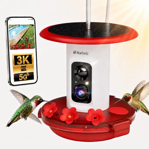 Smart Hummingbird Feeder with Camera 5g WiFi- 3K HD Video Live, Leakproof & Bee Proof, AI Identify Instant Notification, Solar Powered Humming Bird Camera Feeder, Mom Birthday Gifts