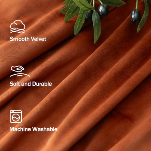 Image of Rust Colored Terracotta Boho Plush Velvet Curtains 108 Inches Long 2 Panels for Living Room Darkening Back Tab Pocket Thermal Insulated Elegant Blackout Curtains Ceiling to Floor Length for Patio Door