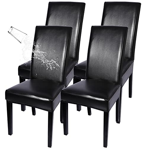 SearchI Waterproof PU Leather Dining Chair Covers Set of 4 Stretch Oilproof Parsons Chair Slipcovers Removable Washable Kitchen Chair Protector for Dining Room Black